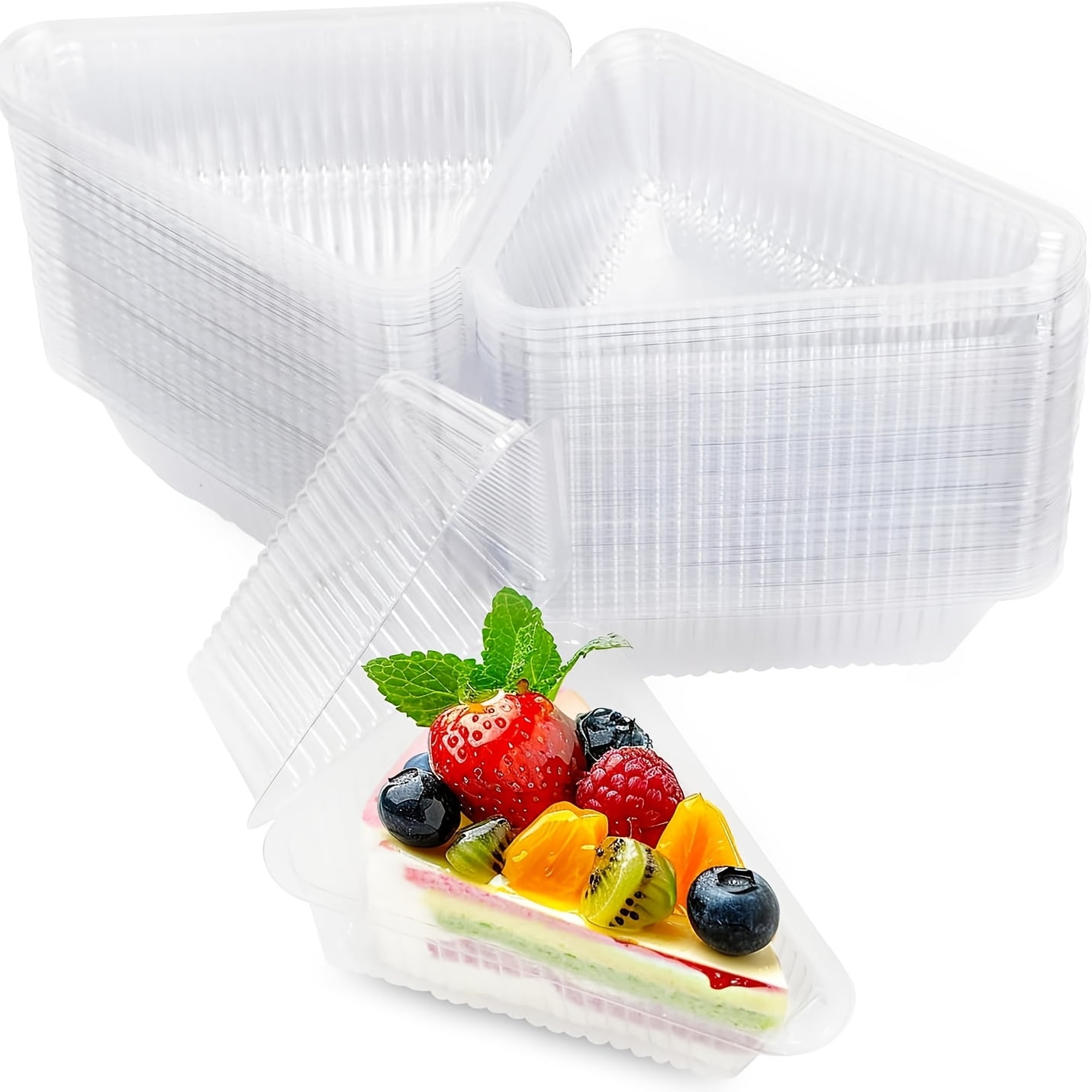 FUNSUEI 100 PCS Individual Triangle Cake Slice Boxes, Clear Cake Slice Box With Lids, Individual Cheesecake Containers For Pie, Salad, Cheese, Sandwich