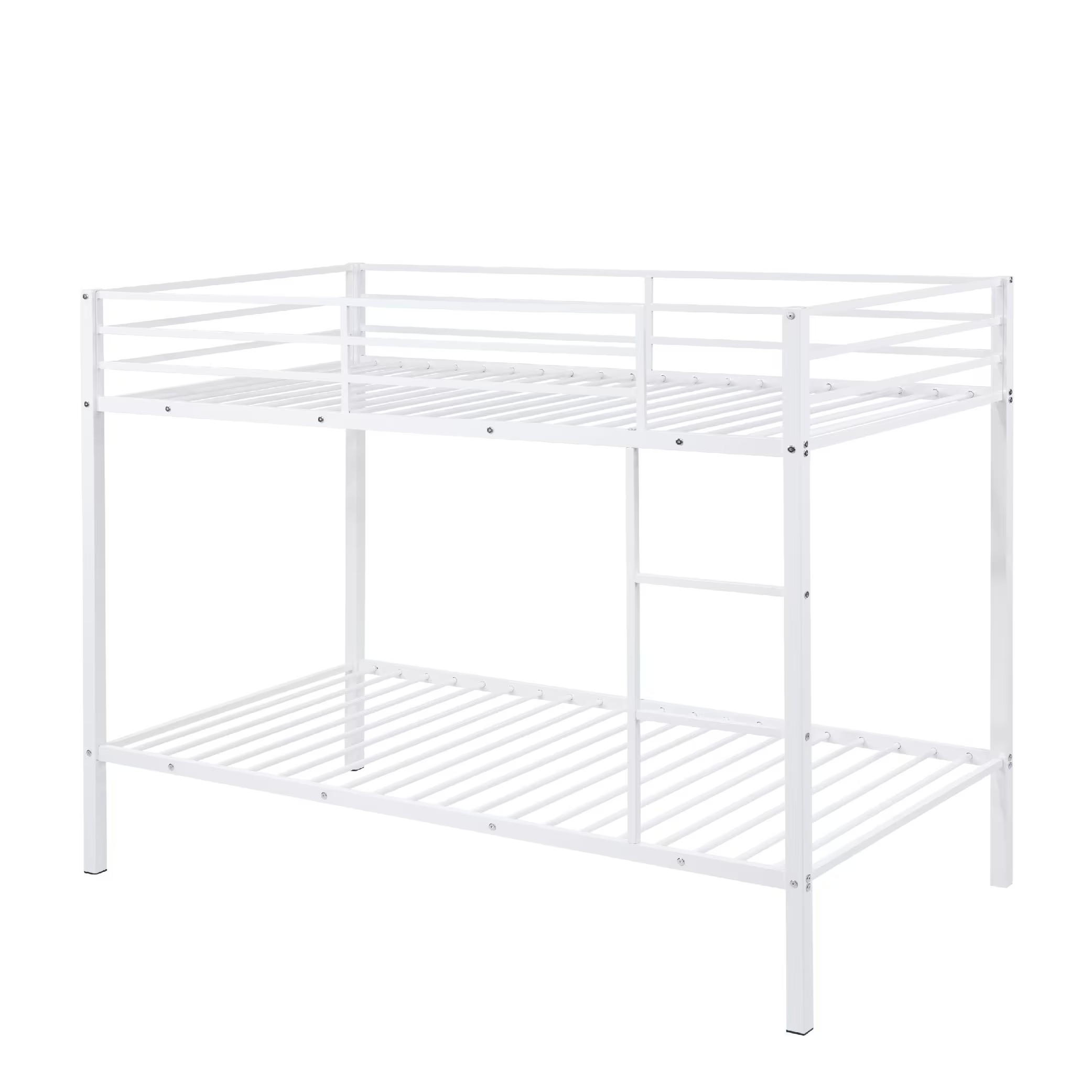Aukfa Metal Bunk Bed Twin Over Twin, High Guardrail and Metal Slats, Space-Saving Bed Frame for Kids Teens, White
