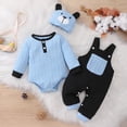 thumbnail image 5 of UAYOTSE Baby Boys 3 Piece Bear Outfit Ribbed Bodysuit Overalls Hat Infant Fall Clothing Size 9-12 Months, 5 of 8