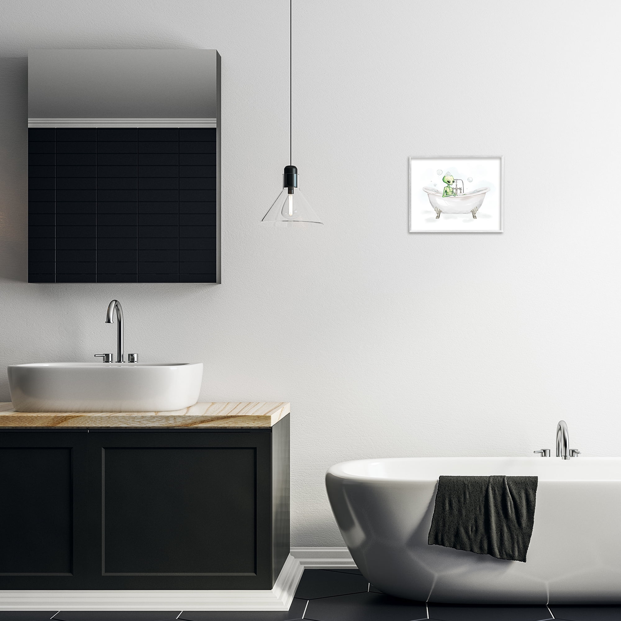 Stupell Industries Alien Bubble Bath Typography Painting White Framed Art Print Wall Art, 14 x 11