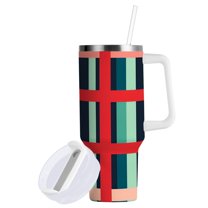 Yayeee 30oz Double-Wall Insulated Stainless Steel Tumbler with Handle Bottle, Green Plaid