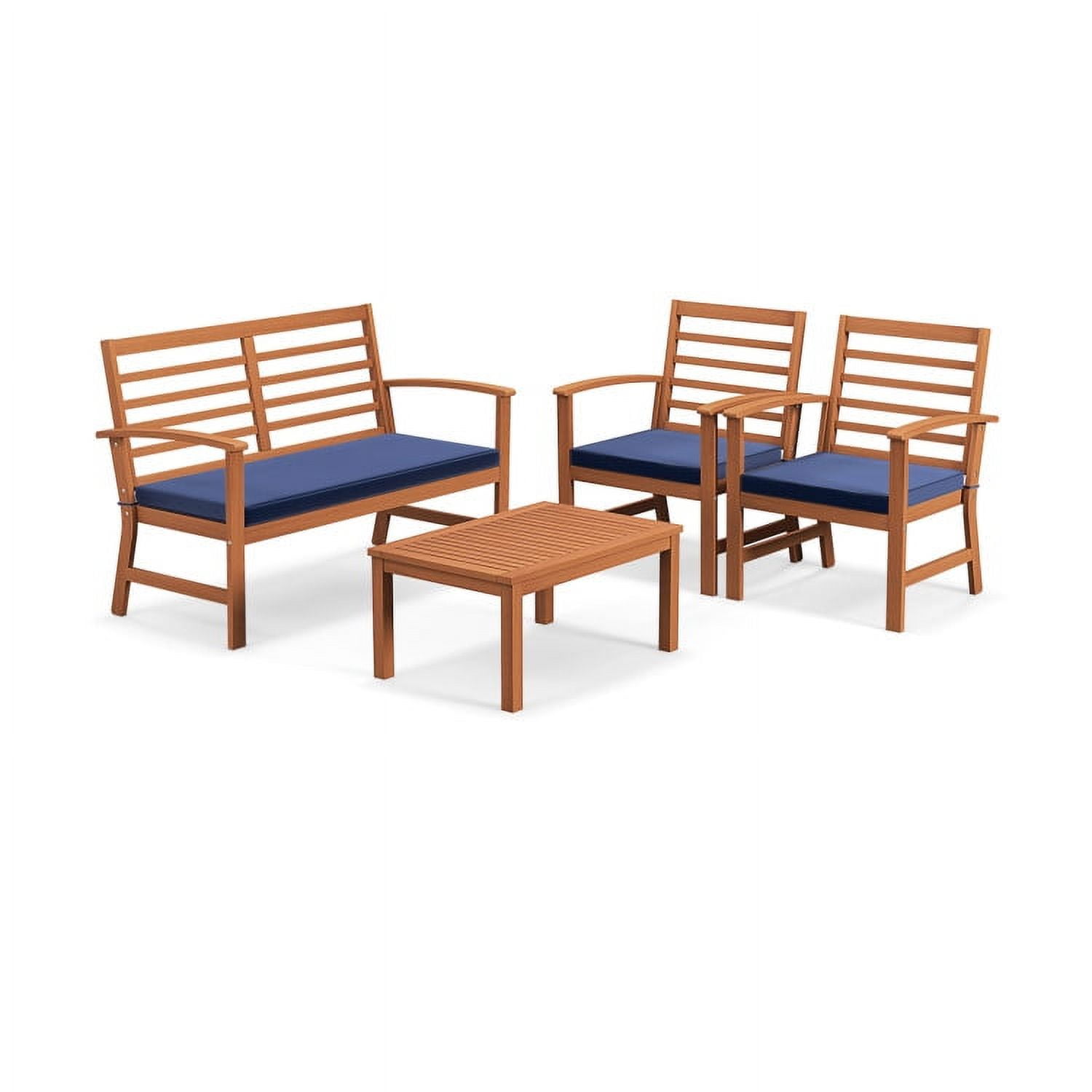Aimee Lii 4 Pieces Outdoor Furniture Set with Stable Acacia Wood Frame, Patio Furniture Sets, Navy Aimee Lii 4 Pieces Outdoor Furniture Set with Stable Acacia Wood Frame, Patio Furniture Sets, Navy