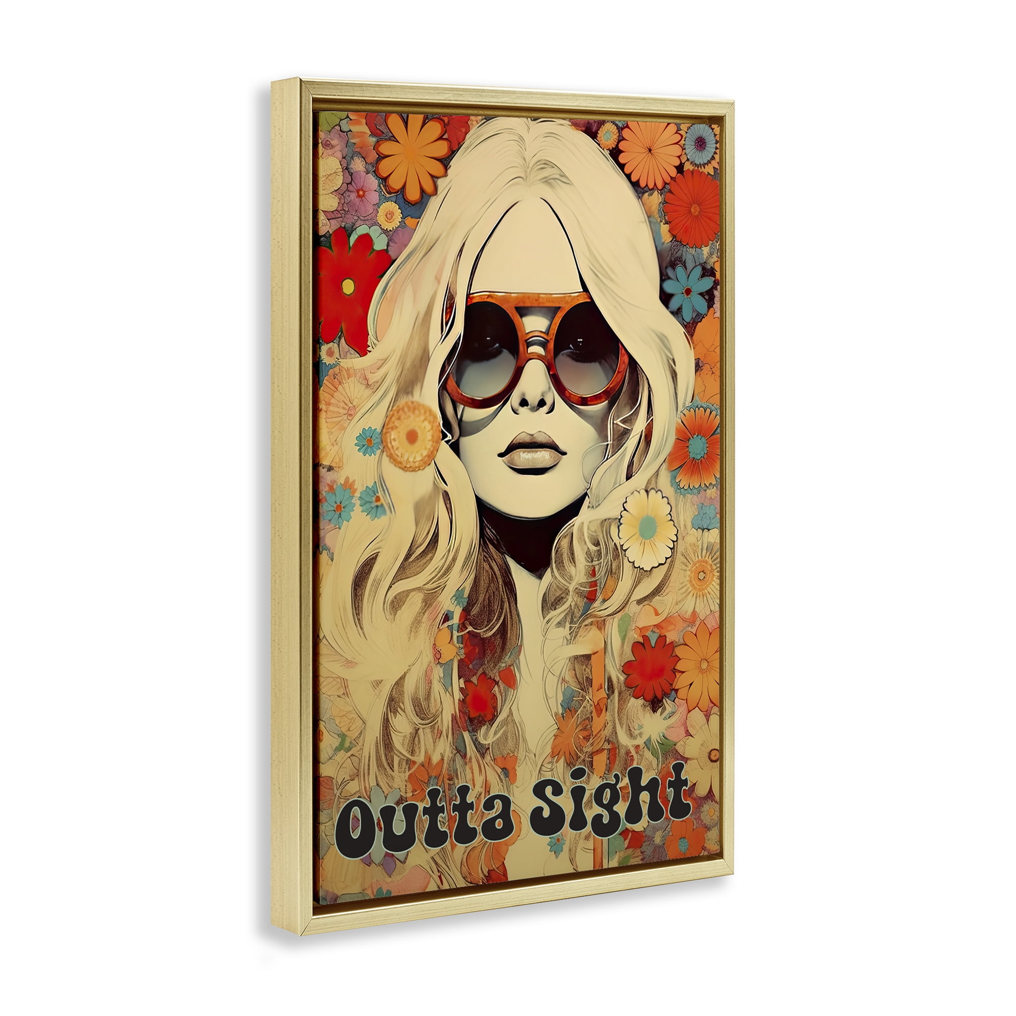 Outta Sight Hippie Girl Gold Framed Floater Canvas Wall Art, design by Sasha