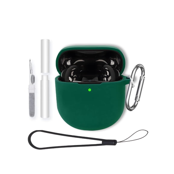 Soft Silicone Protective Case for Bose QuietComfort Earbuds II,Shockproof & Anti-Scratch Cover with Keychain,Lanyard & Cleaning Kit,Anti-Lost & Dustproof Protector-Green
