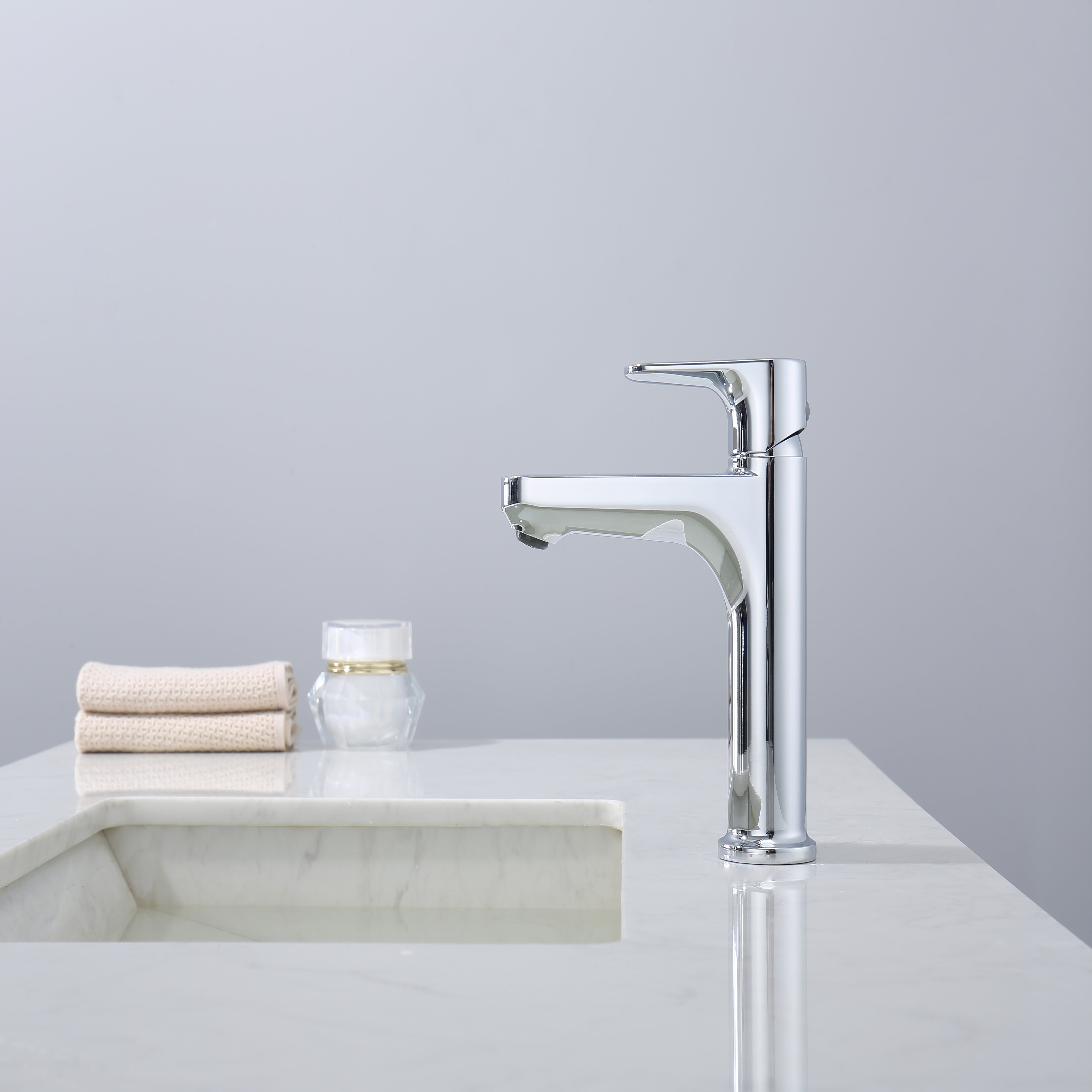 Chrome Single Hole Bathroom Faucet,Laundry Vanity Sink Faucet with Two 9/16" Hoses