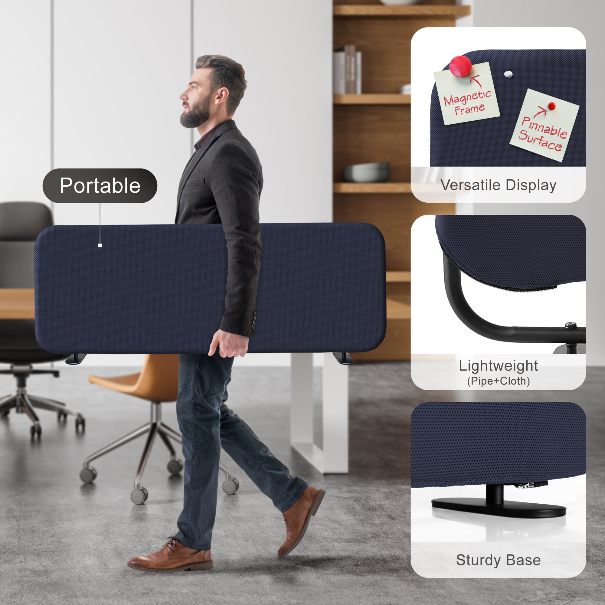 DECOLAB Freestanding Desk Divider, Portable Desk Privacy Panel Shield for Office, Student, Classroom, 48"x18", Cobalt