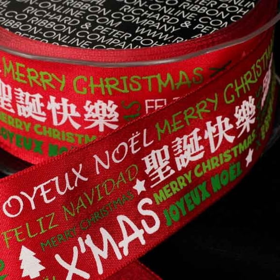 The Ribbon People Red and Green International Merry Xmas Wired Craft Ribbon 1.5" x 27 Yards