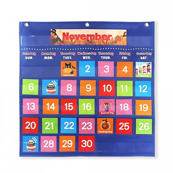 CCOCC Classroom Calendar Pocket Chart for 2025 with 88 Cards,Educational Scheduling Organizer for Homeschooling,Teaching Supplies – Versatile Monthly Planning Tool (Black & Blue)