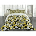 thumbnail image 2 of Ambesonne Yellow White Quilted Coverlet 3 Pcs, Squares and Houndstooh, King Size, Yellow Grey Black, 2 of 4