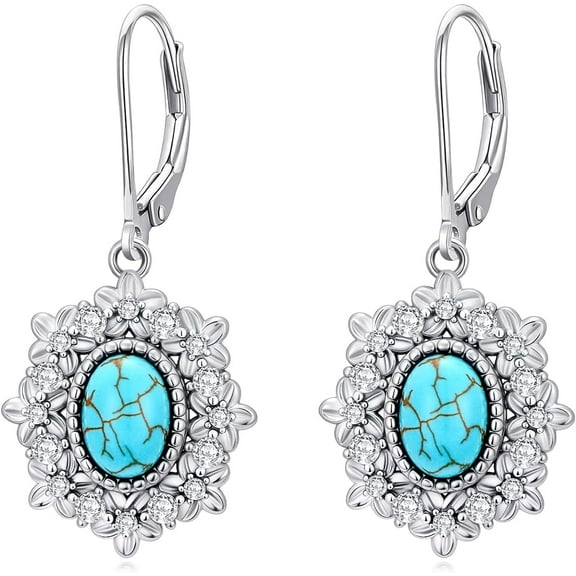 Natural Turquoise Drop Dangle Earrings for Women 925 Sterling Silver Genuine Turquoise Jewelry Gifts