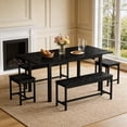 thumbnail image 1 of 5-Piece Extendable Dining Table Set for 4-8 People, 63 Inch Kitchen Table with 2 Benches & 2 Stools, Space Saving Modern Dining Room Furniture, Easy Assembly Metal Frame, 1 of 6
