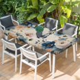 thumbnail image 2 of Vintage Blue Floral Table Cloths for 6 Foot Rectangle Tables, Butterflies Watercolor Flower Tan Patio Waterproof Elastic Fitted Tablecloths, Washable Rectangular Table Cover for Camping, 2 of 8
