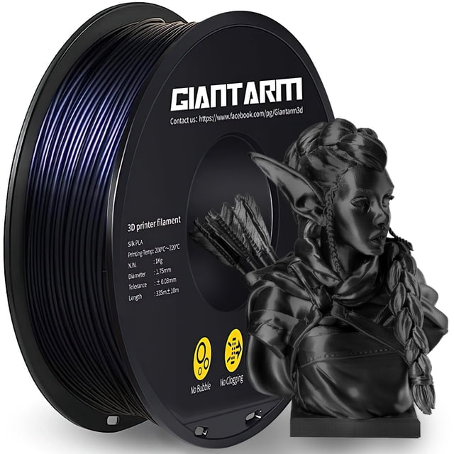 Filamento para impresora 3D GIANTARM Silk Black PLA, 1 kg, 1,75 mm