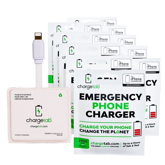 Compatible iPhone ChargeTab, Up to 4 Hours of Worry-Free Stand-by Power per Emergency Charger, Portable On-The-Go Battery Pack, Pre-Charged W/ 2 Year Shelf Life (2900mAh Each)