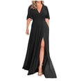 thumbnail image 1 of Robes pour Femmes Été 2024, Robe Longue en Chiffon à Manches Mi-Longues, Col en V Fendu, 50 % de Réduction!, 1 of 7