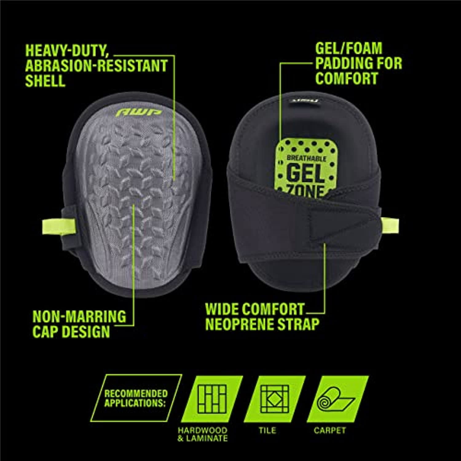 Big Time Products 100876 AWP Gel Pro Flooring Knee Pad, Black & Gray