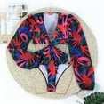 thumbnail image 4 of WREESH Womens One Piece Swimsuit Long Sleeve Deep V-Neck Swim Suits Fashion Printed Comfortable Loose Swimsuit Blouse Casual Attractive Bathing Suits Red, 4 of 8