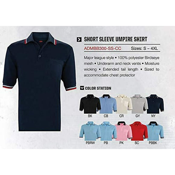 ADAMS USA mens Short Sleeve Baseball Umpire Shirt - Sized for Chest Protector, Navy , X-Large