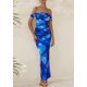thumbnail image 4 of Vestido largo PRETTYGARDEN para mujer, ajustado fruncido, azul floral, 4 of 9