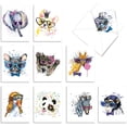 thumbnail image 1 of Assorted Boxed of 10 'Funky Colorful Creatures' Thank You Notecards w/Envelopes - Featuring Beautiful Painted Animals Wearing Glasses and Crowns - Cute All-Occasion Cards for Kids AM6749TYG-B1x10, 1 of 7