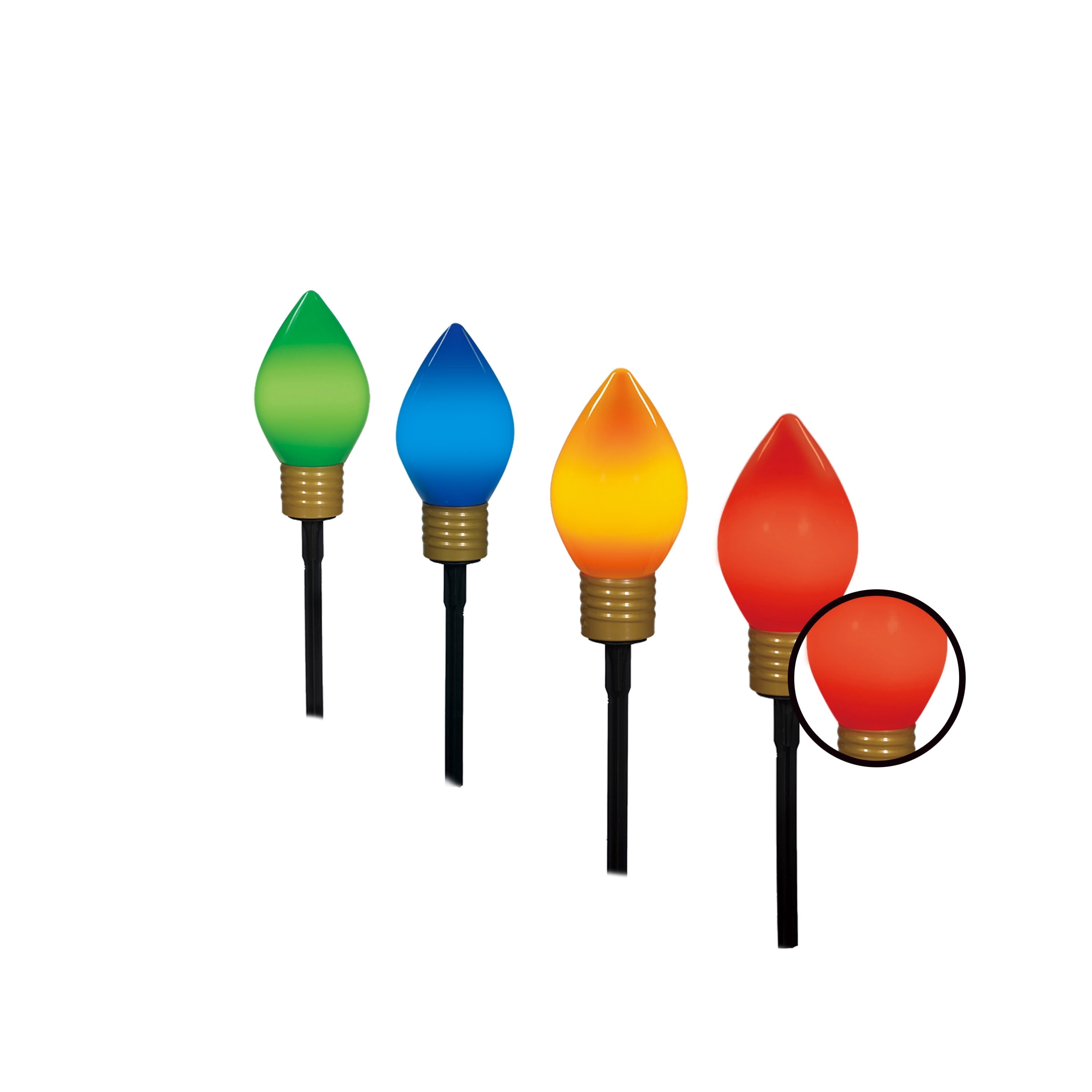 Indoor/Outdoor Jumbo LED C9 Christmas Bulb Pathway Lights, Ceramic Multicolor, Set of 4, by Holiday Time