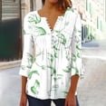 thumbnail image 2 of Pompotops Tunique Décontractée à Manches 3/4 Imprimée Florale Col en V pour Femmes Chemises Basiques d'Été Blouse Plissée Liquidation, 2 of 5
