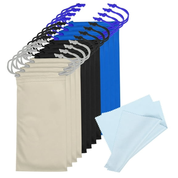 Uxcell Microfiber Glasses Bag Sunglasses Pouch with Eyeglasses Cleaning Cloth, Black Blue Grey 12 Pack