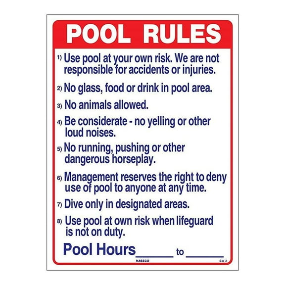 National Stock Sign SW-2 Pool Rules Sign 2436NCP