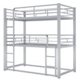 thumbnail image 5 of Kumix Triple Bunk Bed, Twin over Twin and Twin Bunk Bed with Full Length Guardrail and Build-in Ladder for Teens Adults, Metal Bunk Bed for Bedroom, Low Bunk Bed for 3, Noise-Free, Silver, 5 of 7