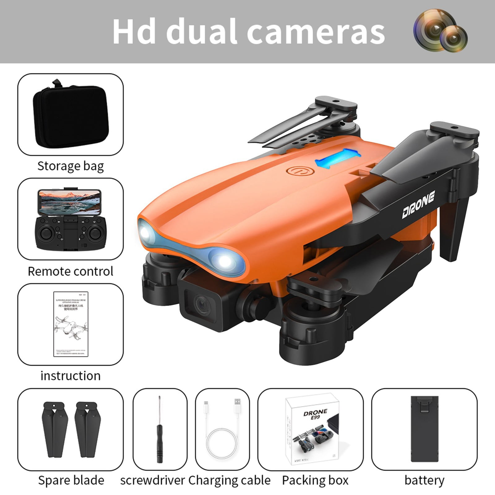 Drone with High-Definition Dual Camera, One Click Takeoff And Landing, Three Speed Adjustment, Remote Control Toys Gifts for Boys Girls