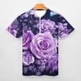 thumbnail image 3 of Purple Rose Flower Men Zipper T-shirt Summer Casual Short Sleeve T-shirt Top, 3 of 7