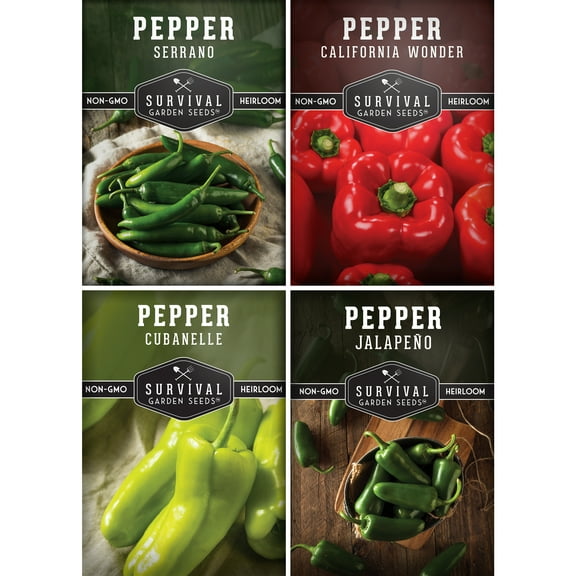 4 Pepper Collection - Jalapeño Cubanelle California Wonder Marconi Red - Full Sun Annual