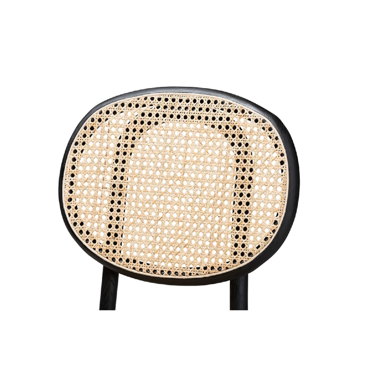 Baxton Studio Garold Mid-Century Modern Brown Woven Rattan and Black Wood 2-Piece Cane Dining Chair Set