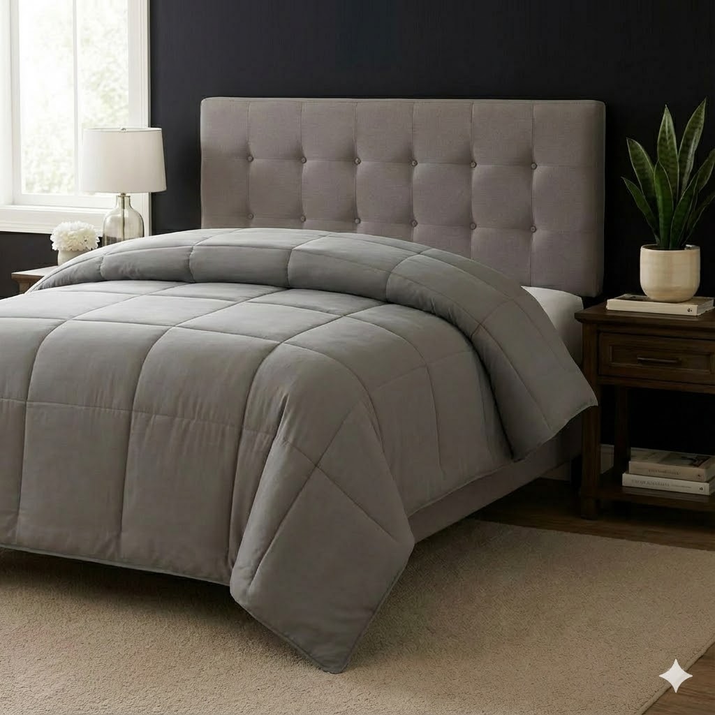 DBOZE Reversible Comforter, All-Season Lightweight Cotton Blend, Hypoallergenic Down Alternative Fill, Breathable & Box-Stitched Design(Gray,King)
