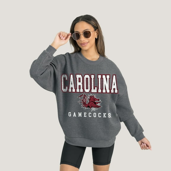 Women's Gameday Couture Heather Charcoal South Carolina Gamecocks Oversized Distressed Fleece Pullover Sweatshirt