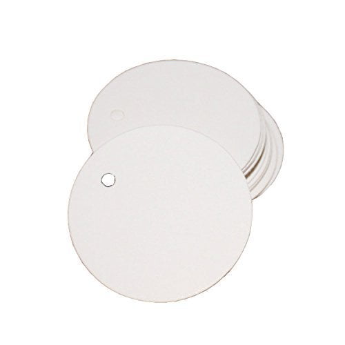Teensery 100 Pcs Round Shape Blank Cards Kraft Paper Tags Label Price Tag Wedding Party Name Card Gift Tags Kraft Hanging Tag with String (White)