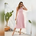 thumbnail image 5 of IBTOM CASTLE Women Summer Casual Pleated Midi Dress Tie Neck Swiss Dot Formal Shirred Waist Wedding Guest Swing Dress XL Pink, 5 of 7