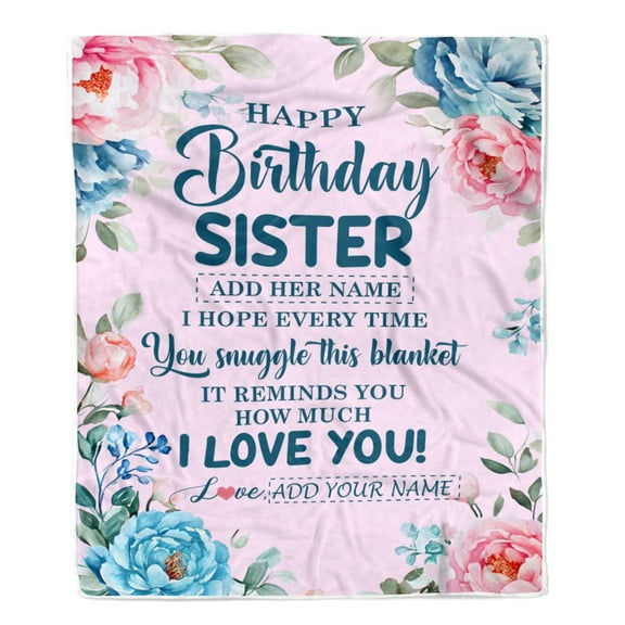 Happy Birthday Sister From Brother Blanket Floral Flower For Sister Birthday Fleece Blanket, 30x40in Fleece Blanket