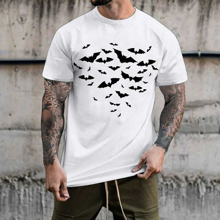 YUHAOTIN Tall T Shirts for Men Men's Shirts for Men Fun Bat Pattern Tee  Shirt Graphic Short Sleeve Tees Tops Outfits Men's T-Shirts Cotton Slim Fit