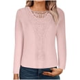 thumbnail image 2 of GaThRRgYP Spring Tops for Women,Summer Tops for Women,Women's Solid Color Crew-Neck Lace Patchwork Long-Sleeved Loose Tops Pink XXL, 2 of 6