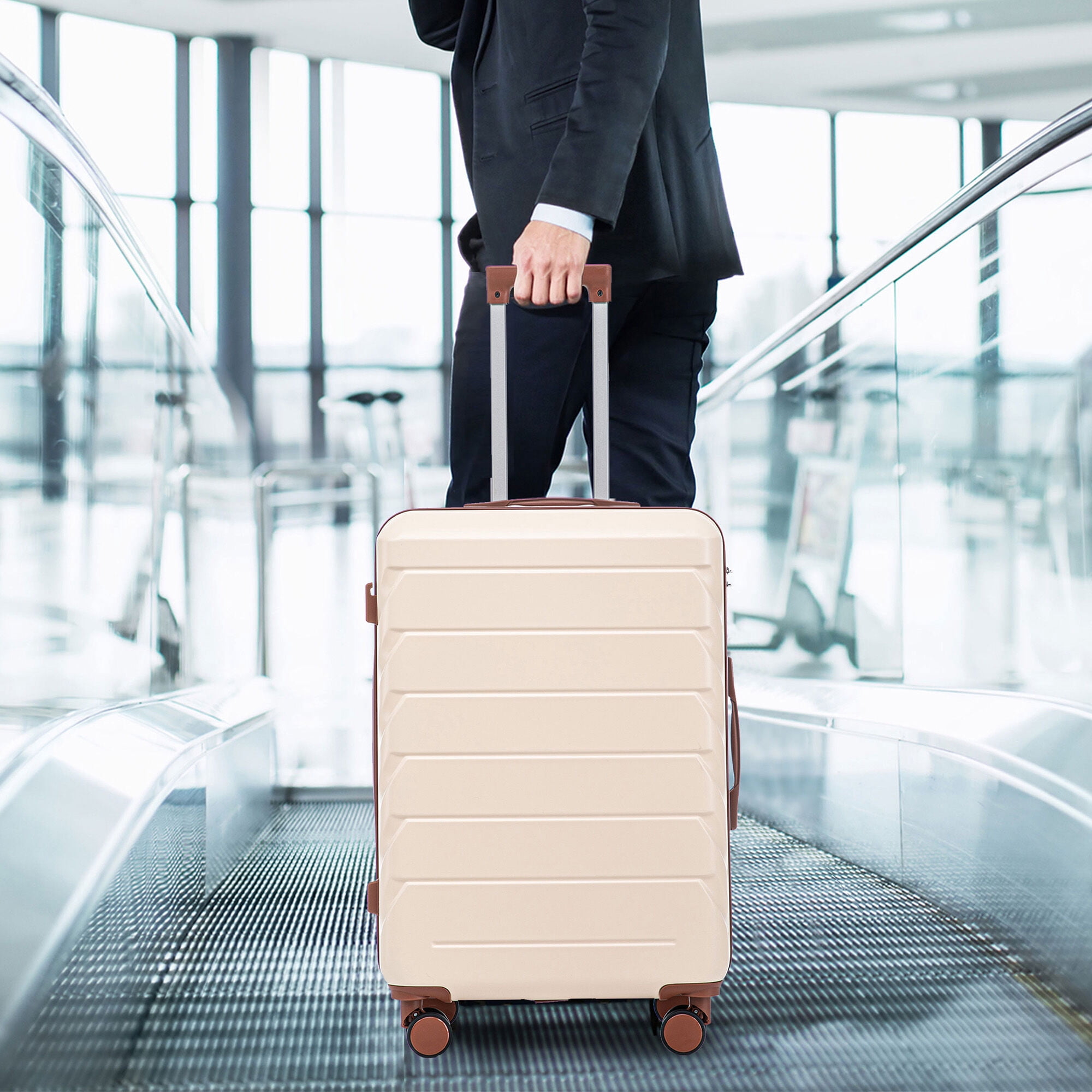 Hardside Suitcase, HIFINE TOURIST 20"/24"/28" 3 pcs/set in ABS Spinner Wheel Luggage, Matching Color , With Combination Lock (Beige), Beige Hardside Luggage,Abs Hardside Checked Luggage