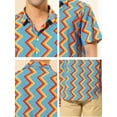 thumbnail image 6 of MODA NOVA Big & Tall Men's Summer Irregular Print Geometric Button Down Shirt Blue Orange M, 6 of 6