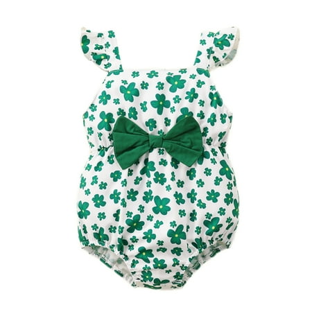 

Baby Girl Clothes 9 Months Baby Girls Summer Sleeveless Bodysuit 12 Months Baby Girl Sling Clover Prints Romper Bodysuit Green