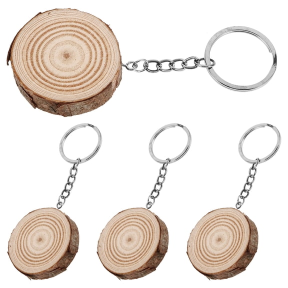 OFFIGAM Handcrafted Round Wood Slice Keychain Set, 4 Pieces Natural Khaki Wooden Keychains for Men and Women