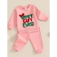 thumbnail image 2 of Suealasg Baby Girls 2Pcs Fall Winter Clothes 1T 2T 3T Toddler Girls Christmas Outfits Long Sleeve Letter Print Sweatshirt and Elastic Waist Pants Set, 2 of 7
