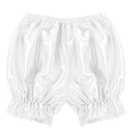 Women Imitation Silk Bloomers Ruffles Lace Trim Panties Victorian Pumpkin Shorts