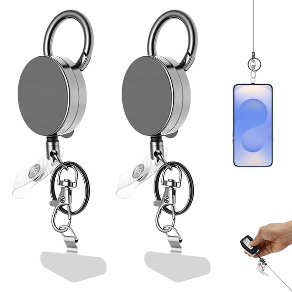 2Pack Retractable Phone Lanyard Heavy Duty Metal Anti Theft Phone Tether with Belt Clip Carabiner Universal Anchor for Outdoor Skiing Hiking Climbing Fishing