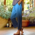 thumbnail image 2 of Womens Linen Wide Leg Pants Casual Loose Elastic High Waist Summer Beach Vacation Capri Palazzo Trousers with Pockets (M, Dark Blue), 2 of 5