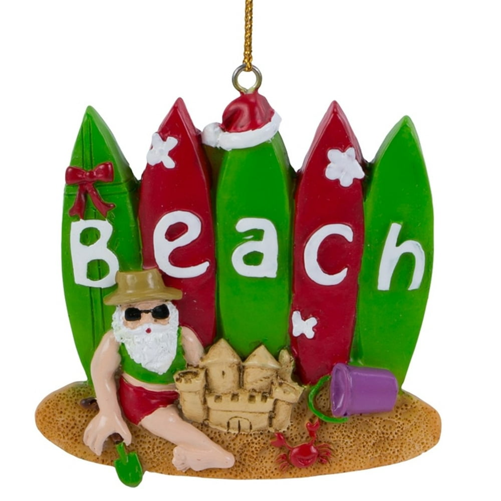 Santa with Surfboards and Sandcastle on the Beach Ornament Walmart