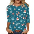 thumbnail image 1 of Tops Navideños Para Mujer Blusas Moda Impreso Camiseta Suelta 3 4 Mangas Cuello Redondo Casual Odeerbi  ODB191437, 1 of 4